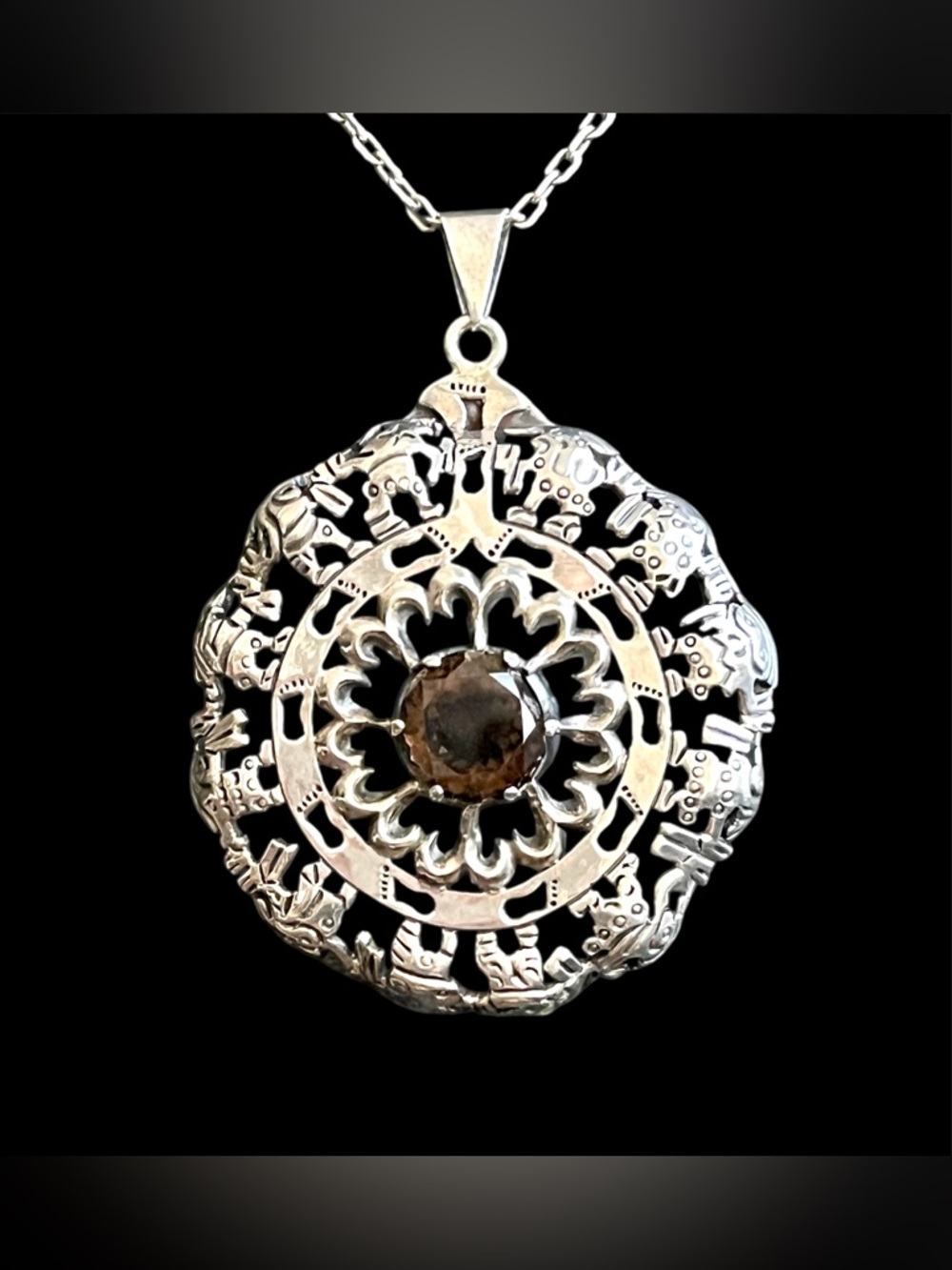 Los Ballesteros Taxco Sterling Smoky Quartz Pendant 68g Vintage Signed